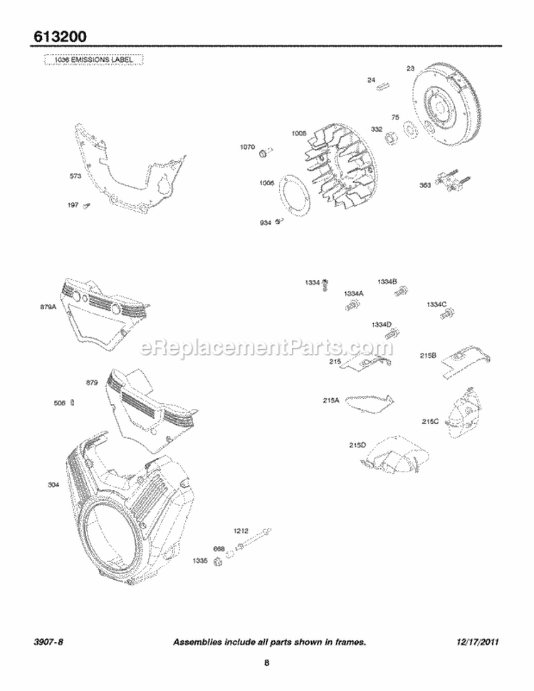 Blower Housing Air Guides Flywheel Back Plate Diagram and Parts List for 613275-1155-B1  Briggs and Stratton Engine